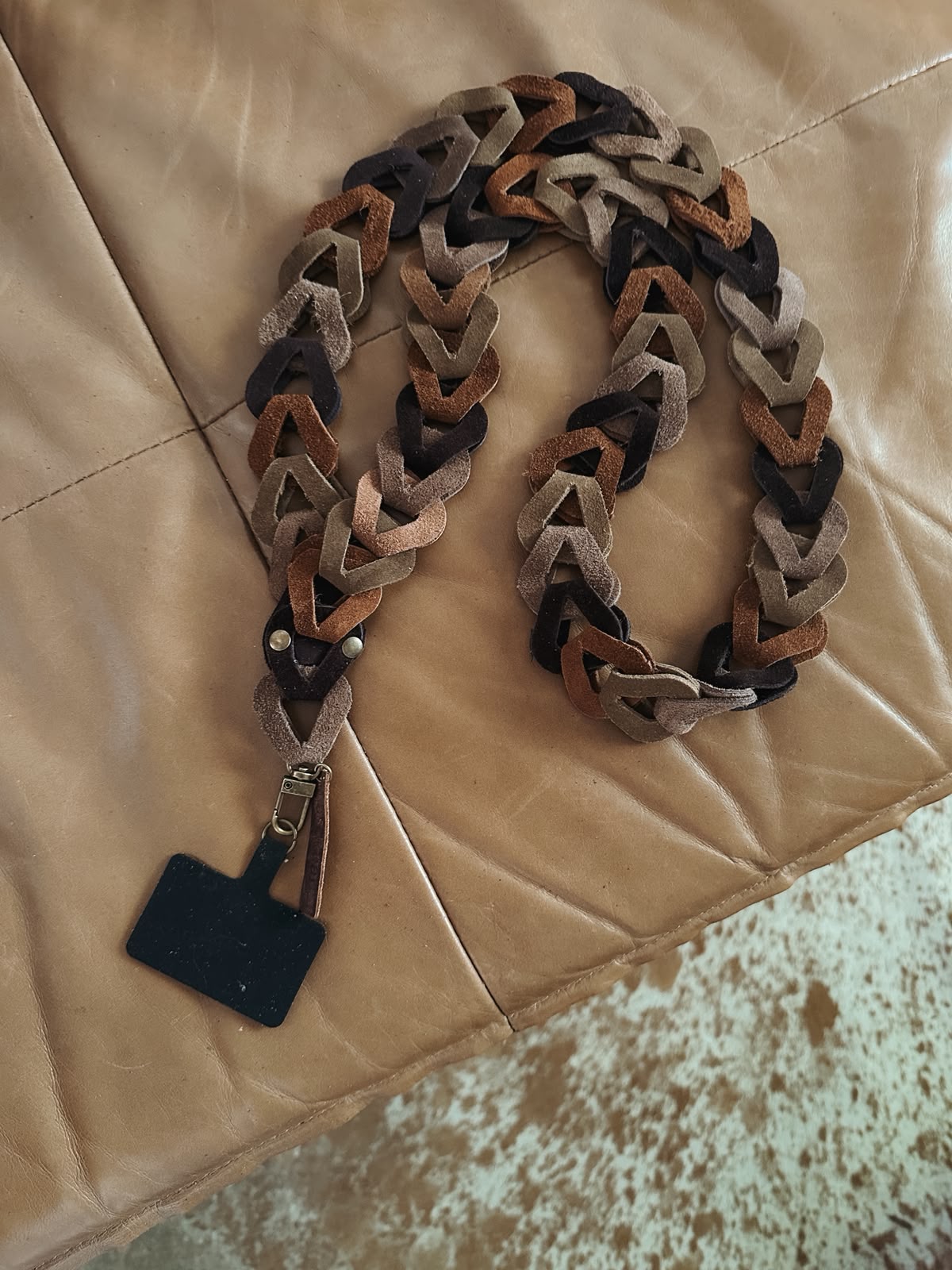 Correa para celular larga – choco + visón + verde + tostado