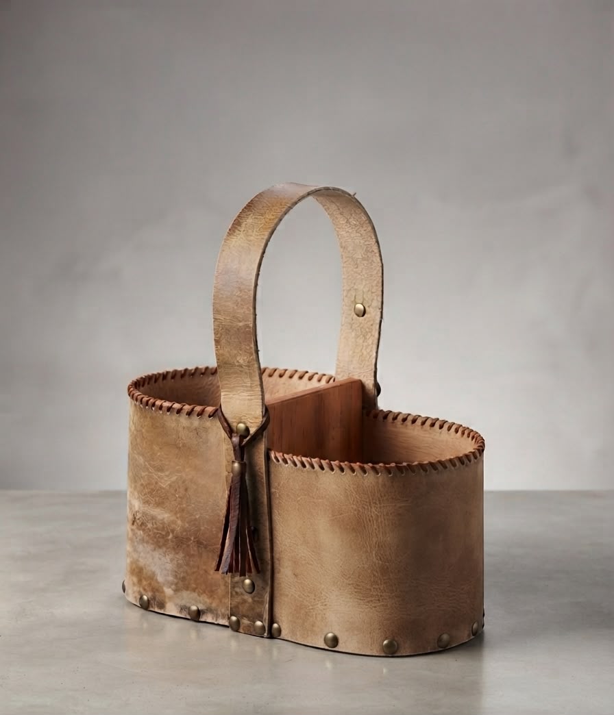 Matera de lonja en cuero y madera, hecha a mano, edición única — Las Ruanas