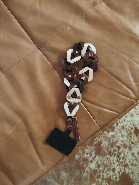 Correa para celular corta – camel + choco jaspeado + champagne
