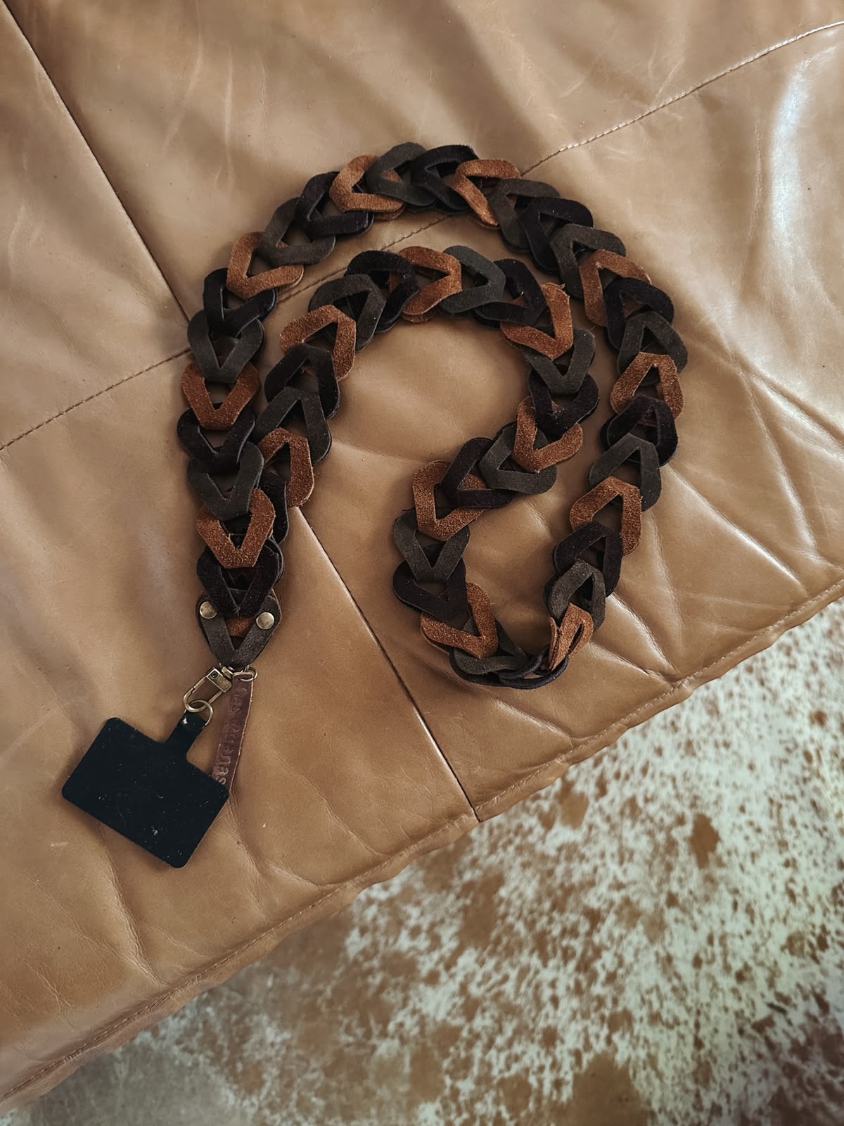 Correa para celular larga – choco + verde/gris + tostado