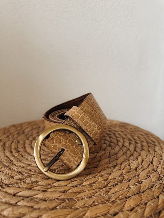Cinto clásico – Croco beige, hebilla redonda