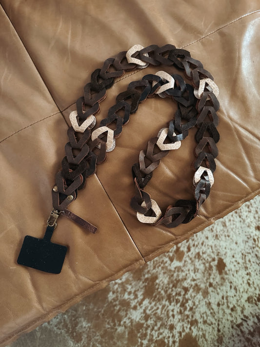 Correa para celular larga – choco + jaspeado + croco beige