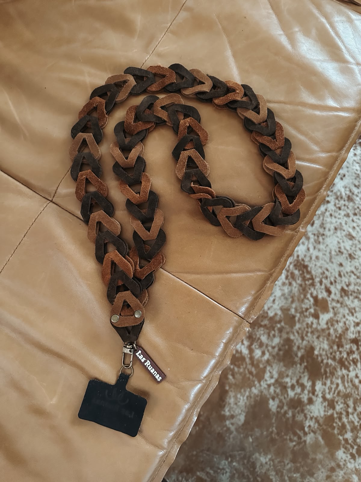 Correa para celular larga – choco + tostado + beige oscuro