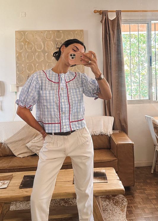 Blusa cuadrillé hecha a mano, edición única — Las Ruanas