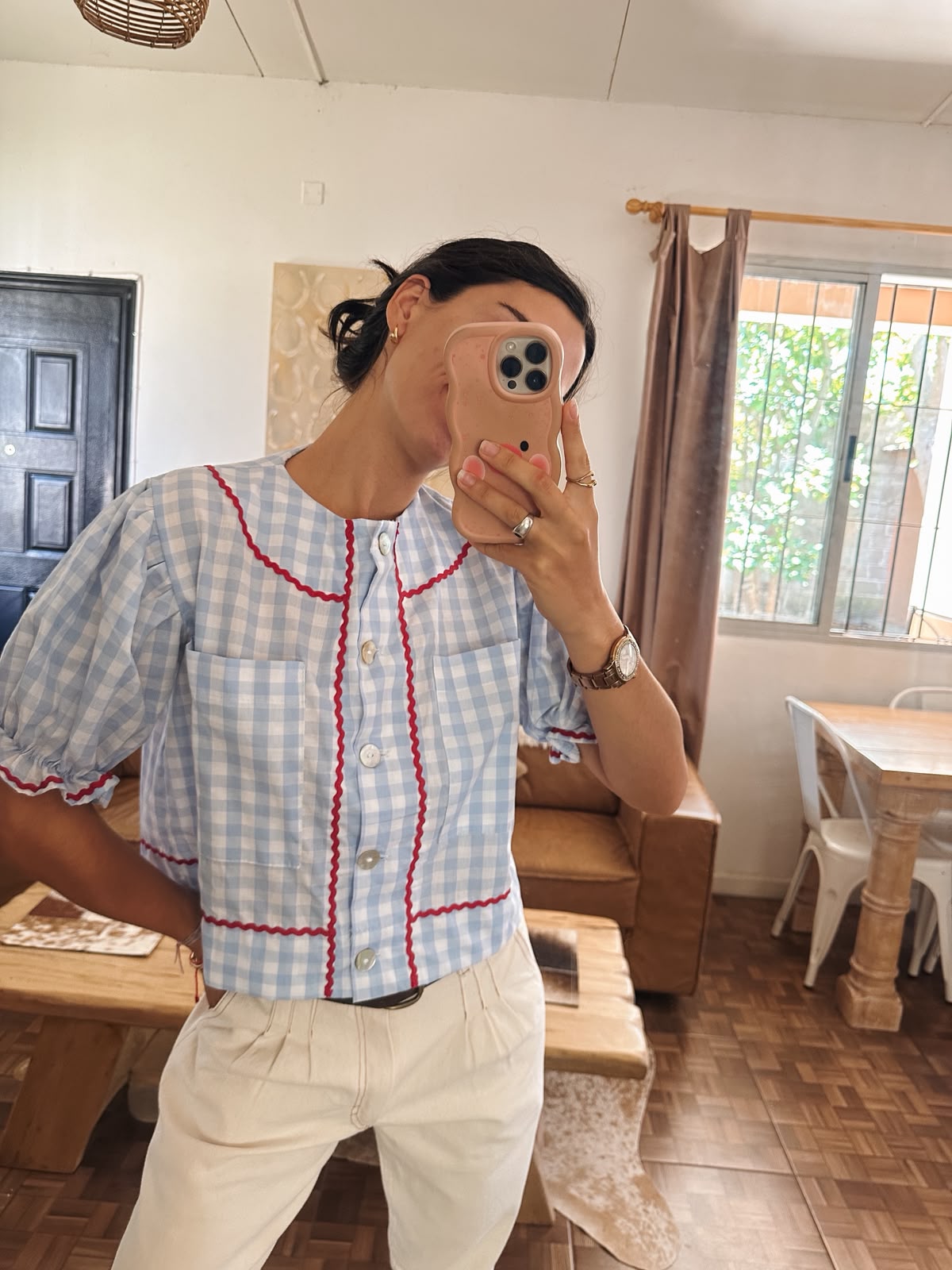 Blusa cuadrillé hecha a mano, edición única — Las Ruanas — imagen 2