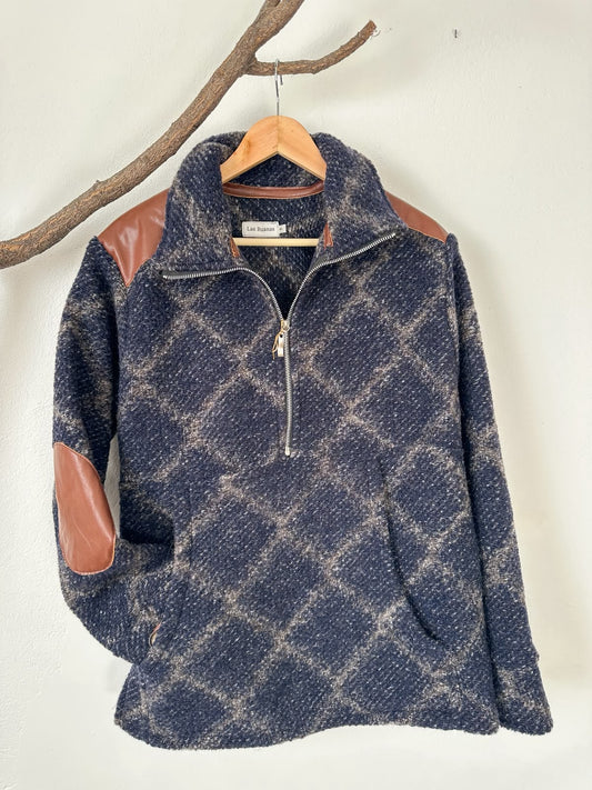 Buzo Tano de cuero y paño de lana hecho a mano, edición única, talle 1 (ref. TA-0007) — Las Ruanas