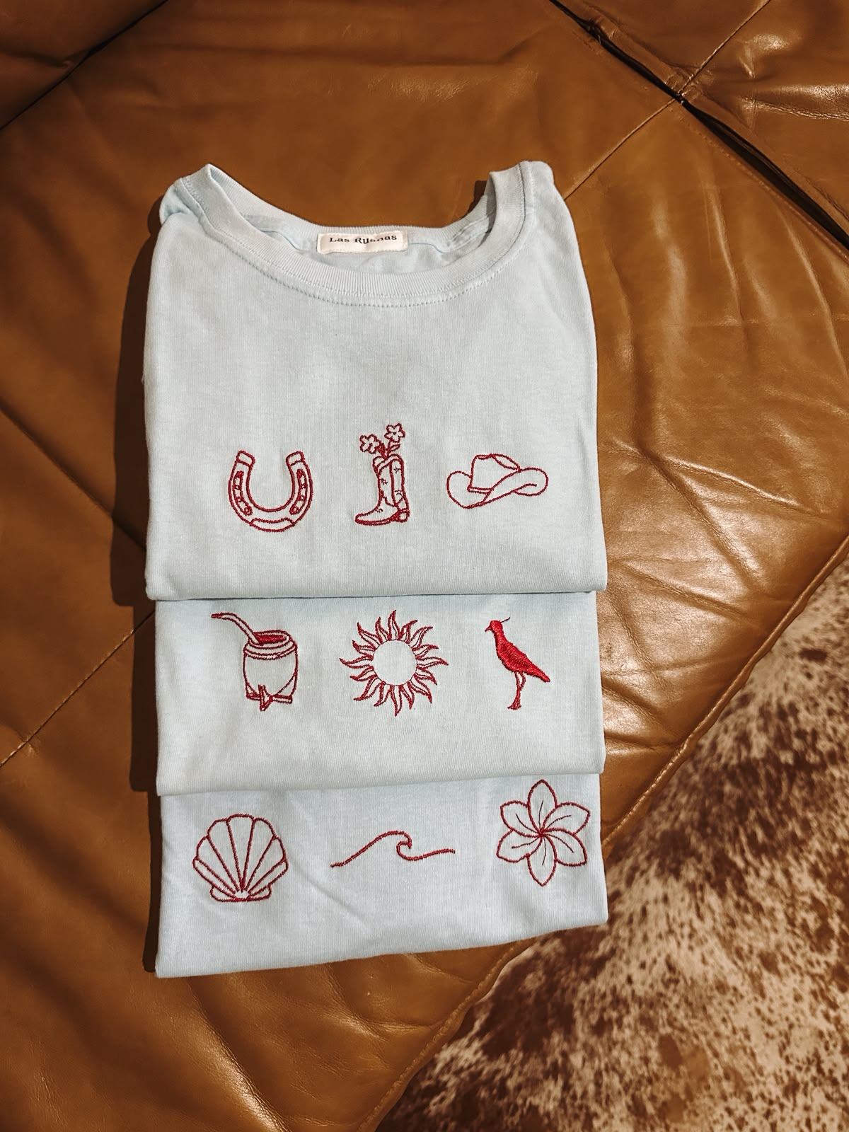 Remera básica bordada Celeste